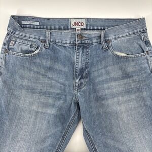 JNCO Jeans Mens 38x33 Denim Jeans Blue Slim Straight 101 Light Wash 100% Cotton